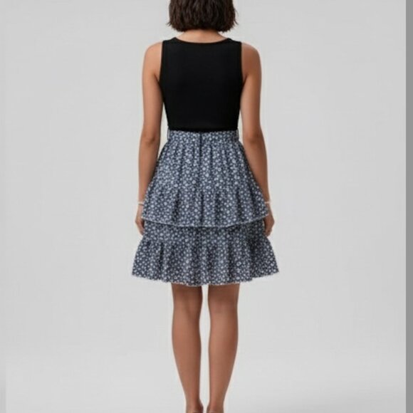 Boho Floral Print Belted Layered Hem Dress - Picture 2 of 9